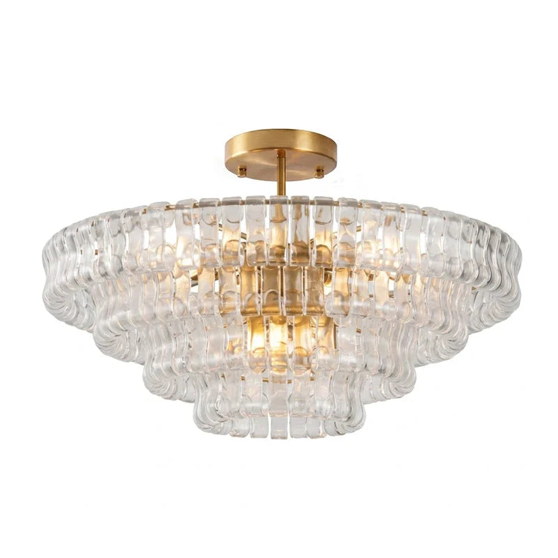 Ribbon Ceiling Light in glass for Living Room by AUVIELIGHT, ∅ 35.4″ x H 13″ / Dia 90cm x H 33cm / Clear & Gold
