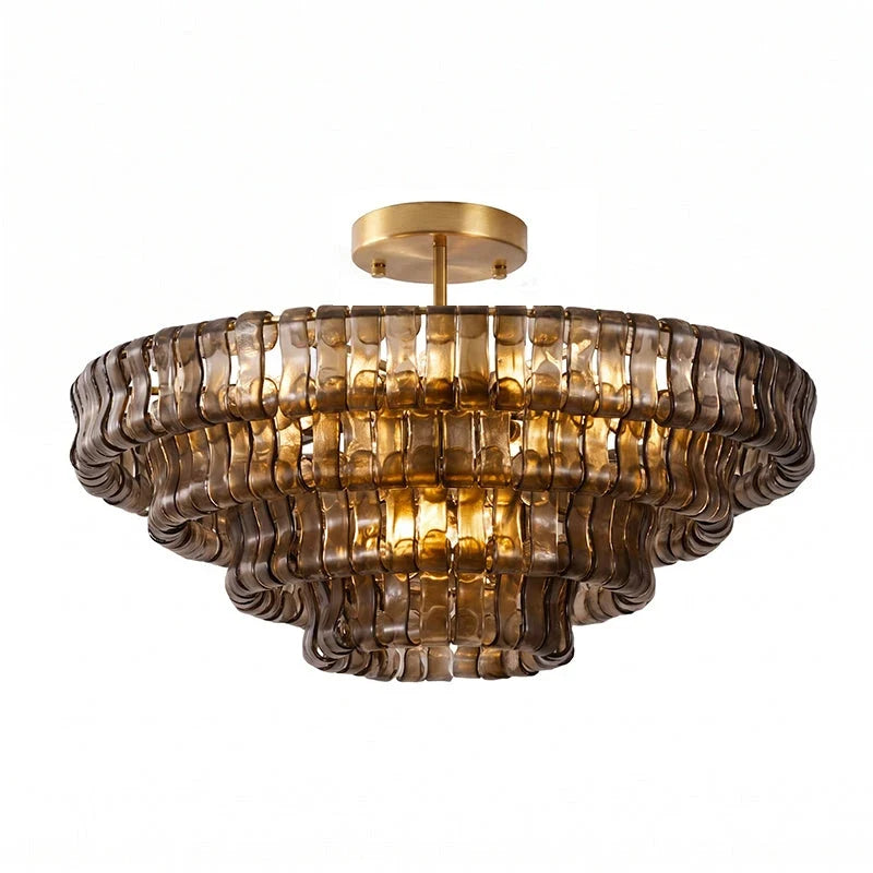 Ribbon Ceiling Light in glass for Living Room by AUVIELIGHT, ∅ 35.4″ x H 13″ / Dia 90cm x H 33cm / Smoky Gray & Gold