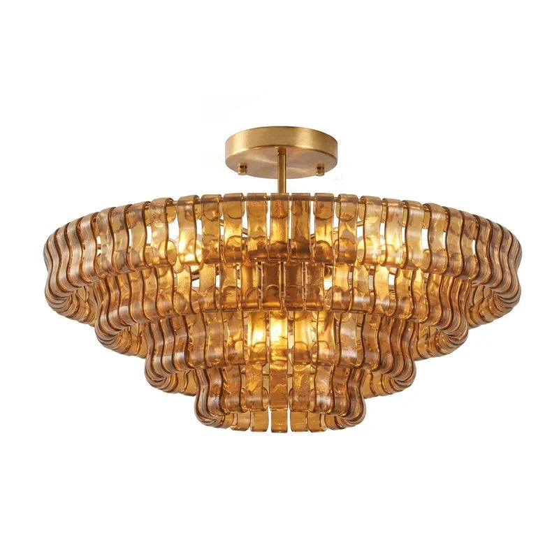 Ribbon Ceiling Light in glass for Living Room by AUVIELIGHT, ∅ 35.4″ x H 13″ / Dia 90cm x H 33cm / Amber & Gold