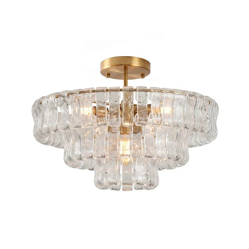Ribbon Ceiling Light in glass for Living Room by AUVIELIGHT, ∅ 23.6″ x H 10.2″ / Dia 60cm x H 26cm / Clear & Gold
