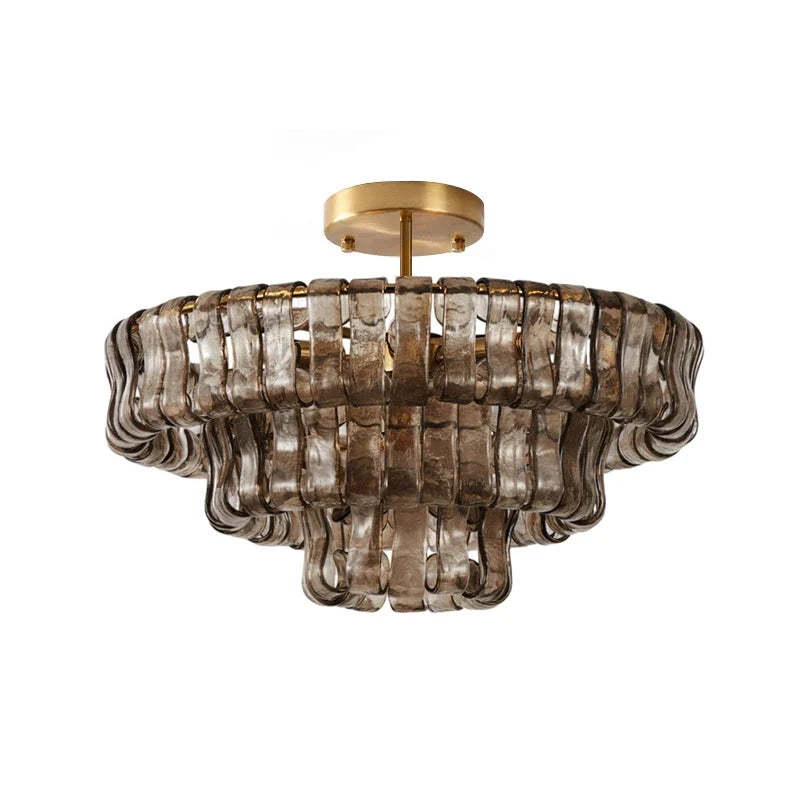 Ribbon Ceiling Light in glass for Living Room by AUVIELIGHT, ∅ 23.6″ x H 10.2″ / Dia 60cm x H 26cm / Smoky Gray & Gold