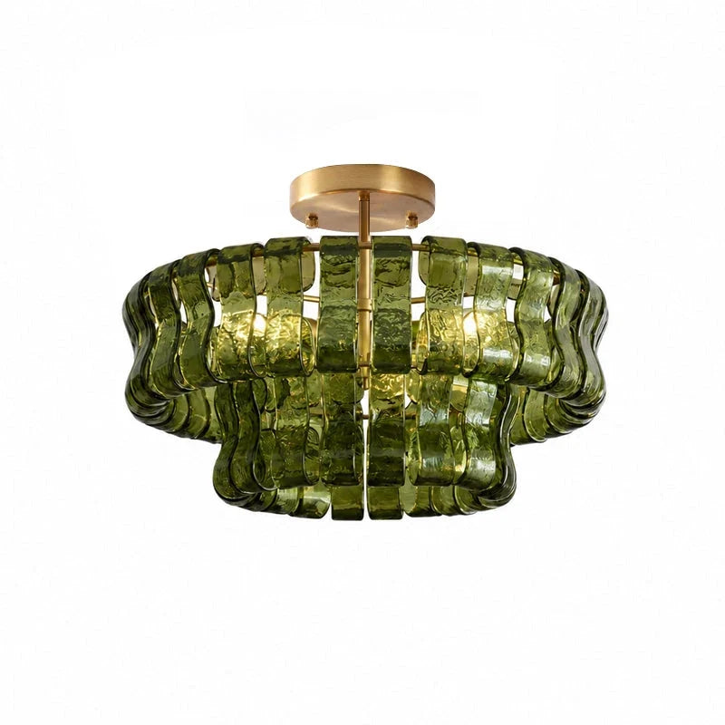 Ribbon Ceiling Light in glass for Living Room by AUVIELIGHT, ∅ 19.6″ x H 7.8″ / Dia 50 cm × H 20cm / Green & Gold