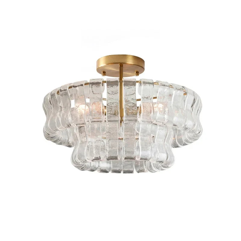 Ribbon Ceiling Light in glass for Living Room by AUVIELIGHT, ∅ 19.6″ x H 7.8″ / Dia 50 cm × H 20cm / Clear & Gold
