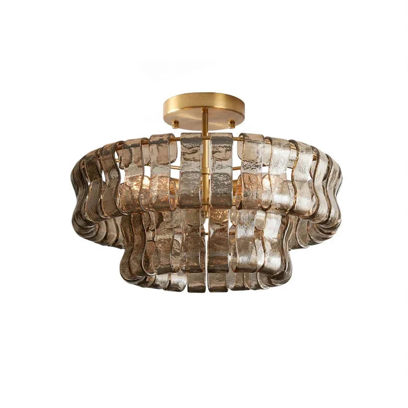Ribbon Ceiling Light in glass for Living Room by AUVIELIGHT, ∅ 19.6″ x H 7.8″ / Dia 50 cm × H 20cm / Smoky Gray & Gold
