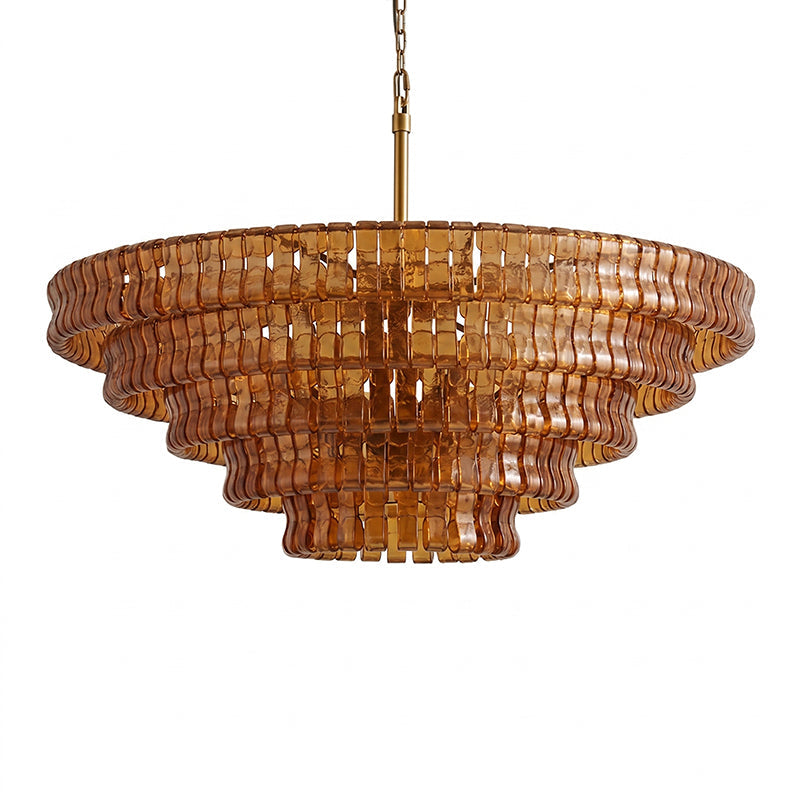 Ribbon Chandelier in glass for Dining Room by AUVIELIGHT, ∅ 47.2″ x H 17.7″ / Dia 120cm x H 45cm / Amber & Gold
