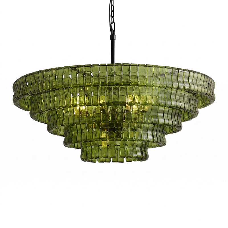 Ribbon Chandelier in glass for Dining Room by AUVIELIGHT, ∅ 47.2″ x H 17.7″ / Dia 120cm x H 45cm / Green & Gold