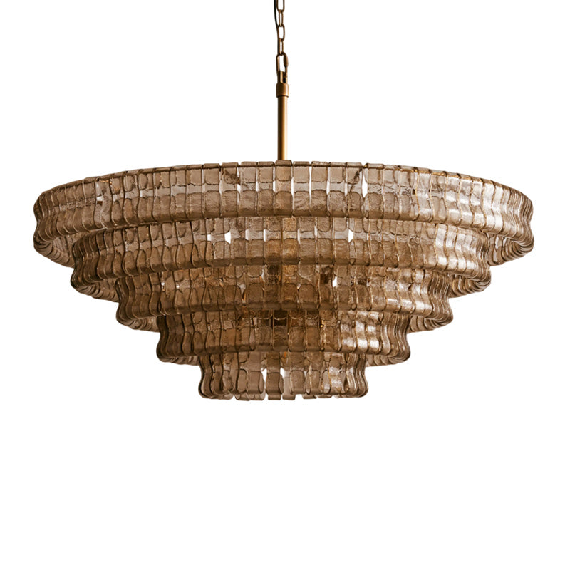 Ribbon Chandelier in glass for Dining Room by AUVIELIGHT, ∅ 47.2″ x H 17.7″ / Dia 120cm x H 45cm / Smoky Gray & Gold