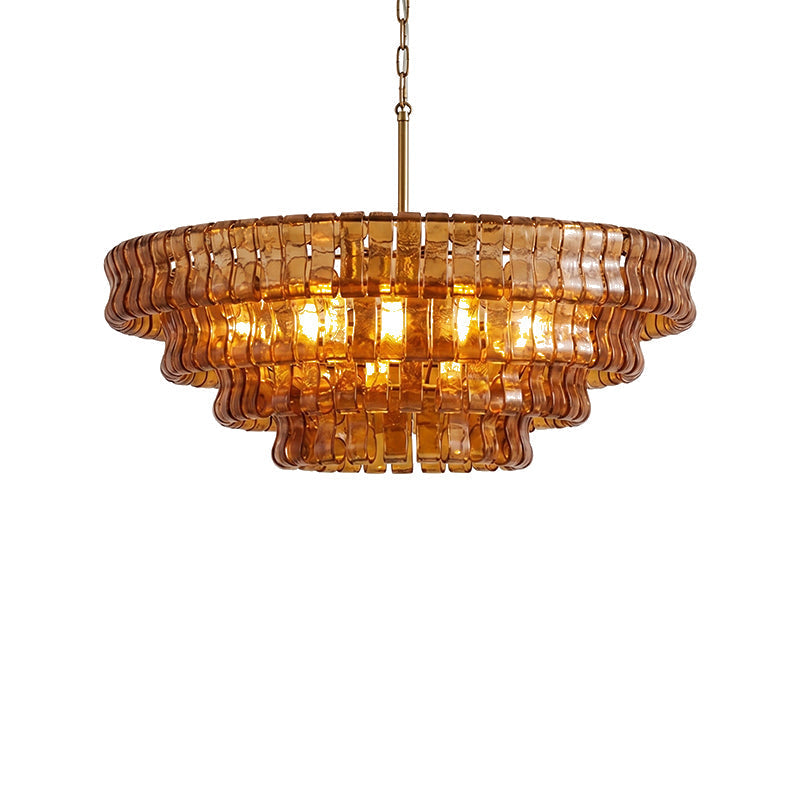 Ribbon Chandelier in glass for Dining Room by AUVIELIGHT, ∅ 35.4″ x H 13″ / Dia 90cm x H 33cm / Amber & Gold