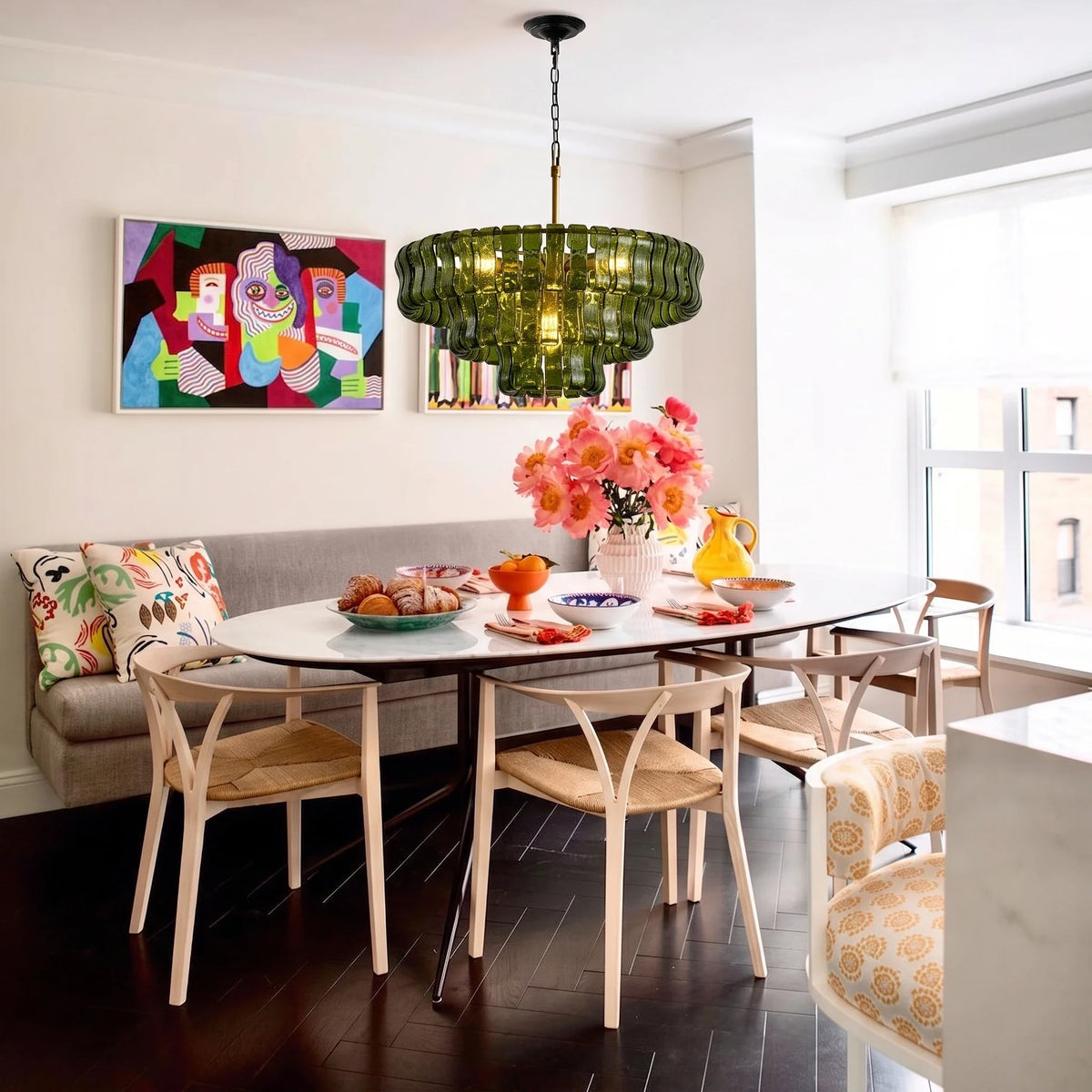 Ribbon Chandelier in glass for Dining Room by AUVIELIGHT