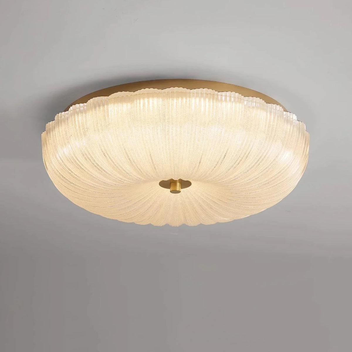 Ripple Ribbed Flush Mount in ribbed glass for Low Ceilings by AUVIELIGHT, ∅19.7"xH5.9" / Gold & Frosted White / RC Dimming and 1 other sizes
