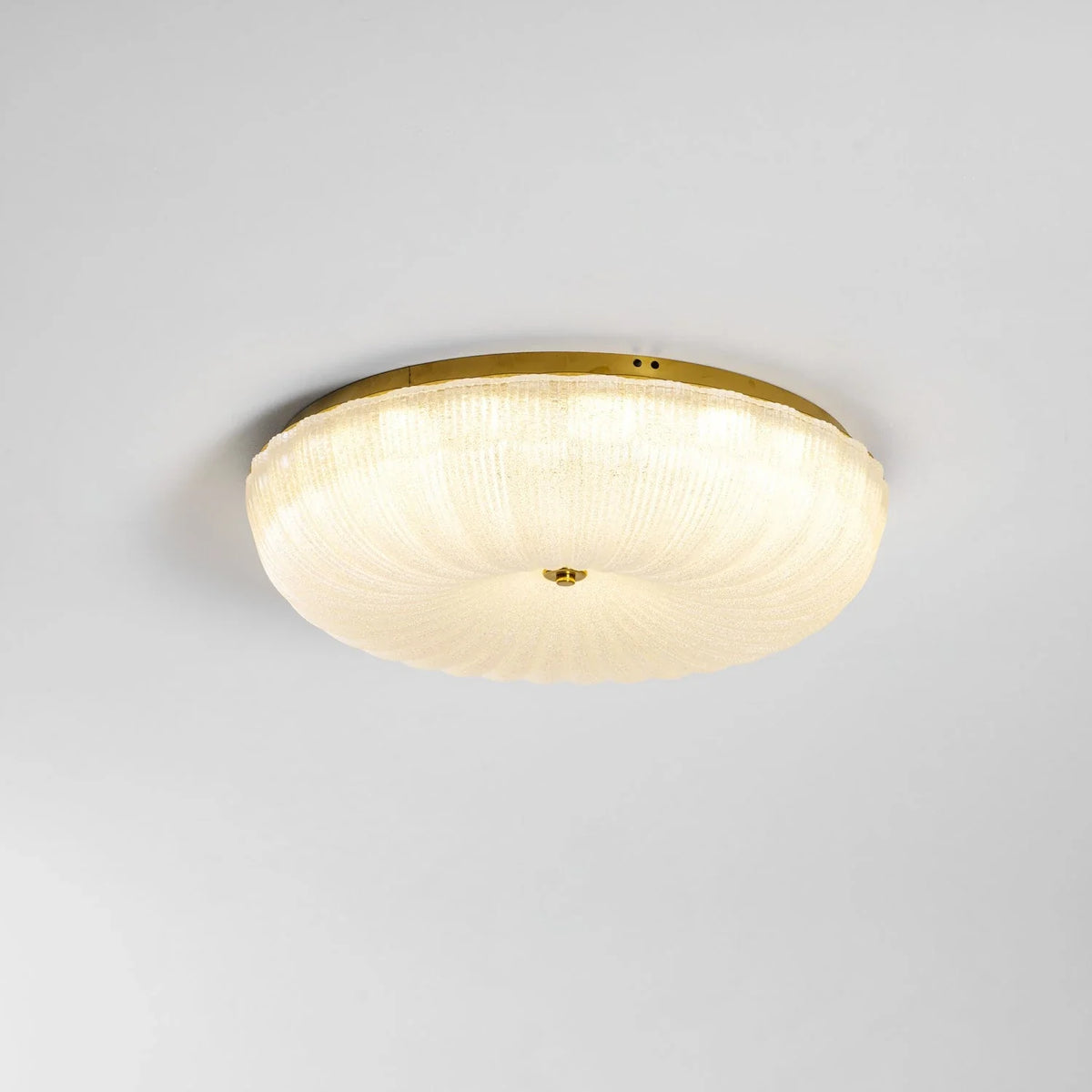 Ripple Ribbed Flush Mount in ribbed glass for Low Ceilings by AUVIELIGHT, ∅11.8"xH4.7" / Gold & Frosted White / RC Dimming and 3 other sizes