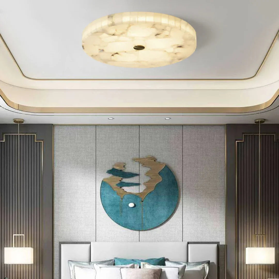 Round Ceiling Light in alabaster for Living Room by AUVIELIGHT