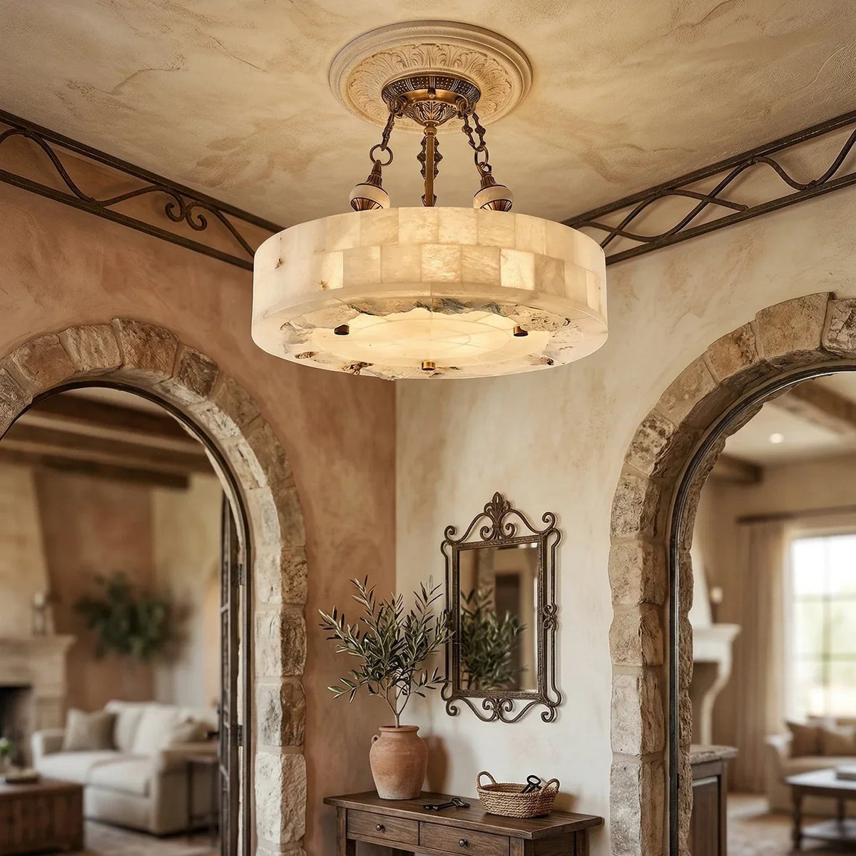 Aurevia Round Ceiling Light in alabaster for Living Room by AUVIELIGHT