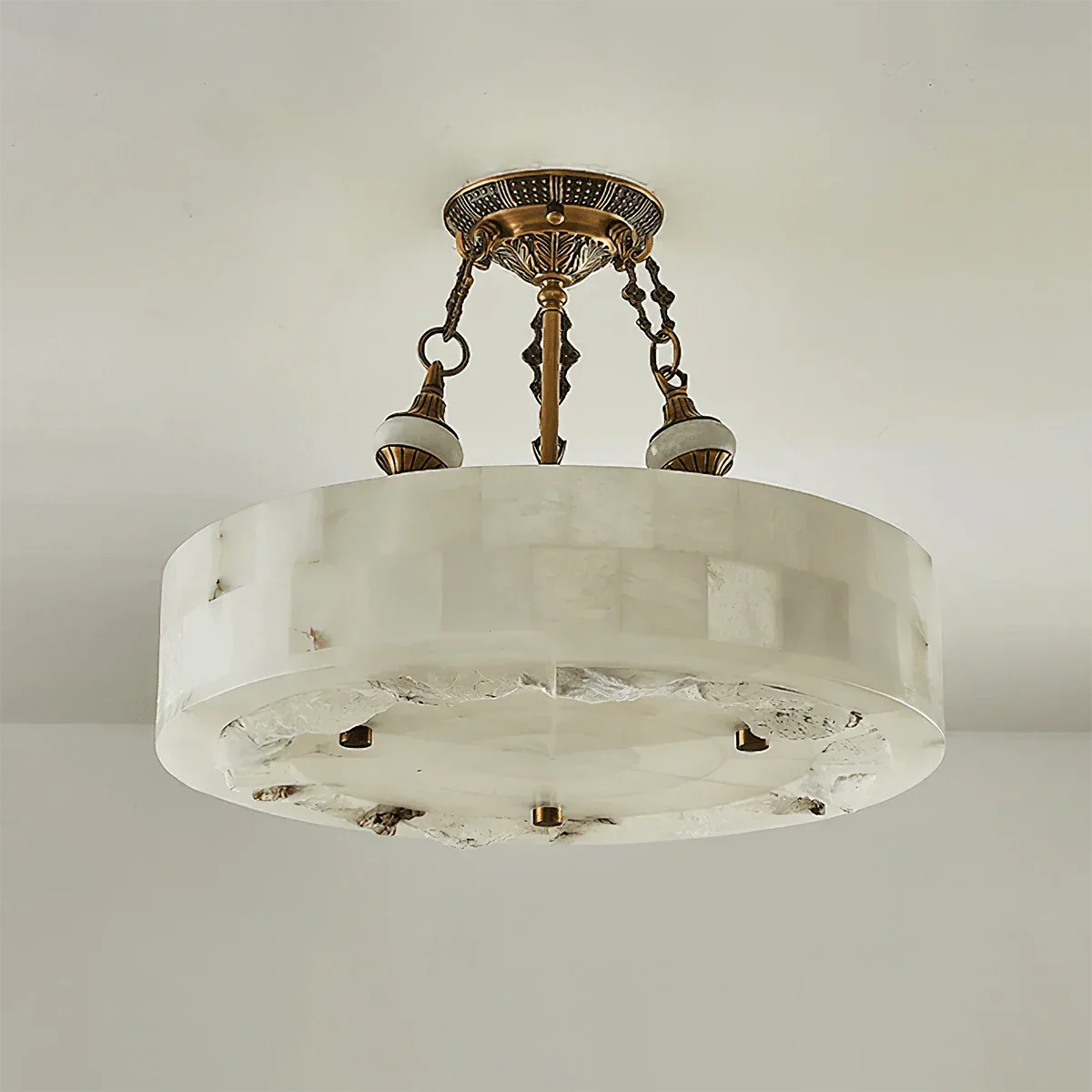 Aurevia Round Ceiling Light in alabaster for Living Room by AUVIELIGHT, Dia 40cm x H 12cm / ∅ 15.7″ x H 4.7″ / Brass & White / Warm Light and 2