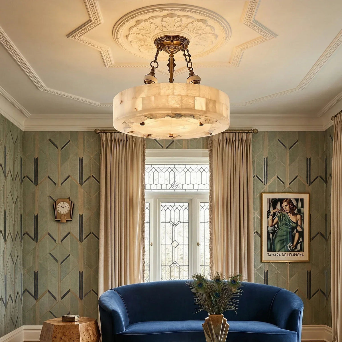 Aurevia Round Ceiling Light in alabaster for Living Room by AUVIELIGHT