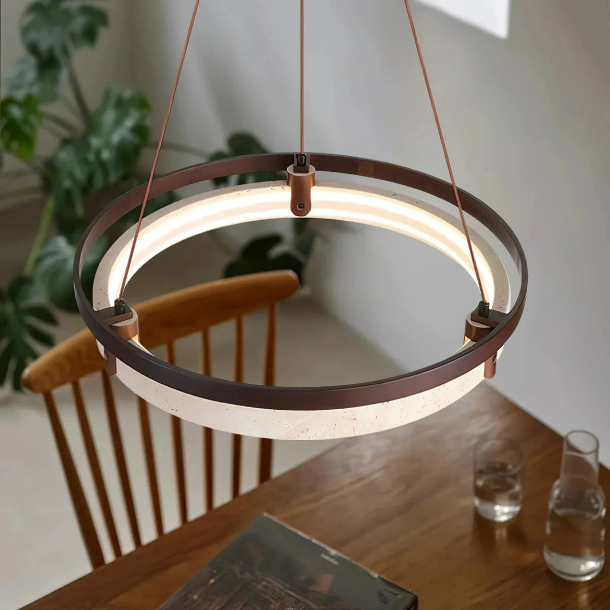 Orbit Round Chandelier in travertine for Dining Room by AUVIELIGHT