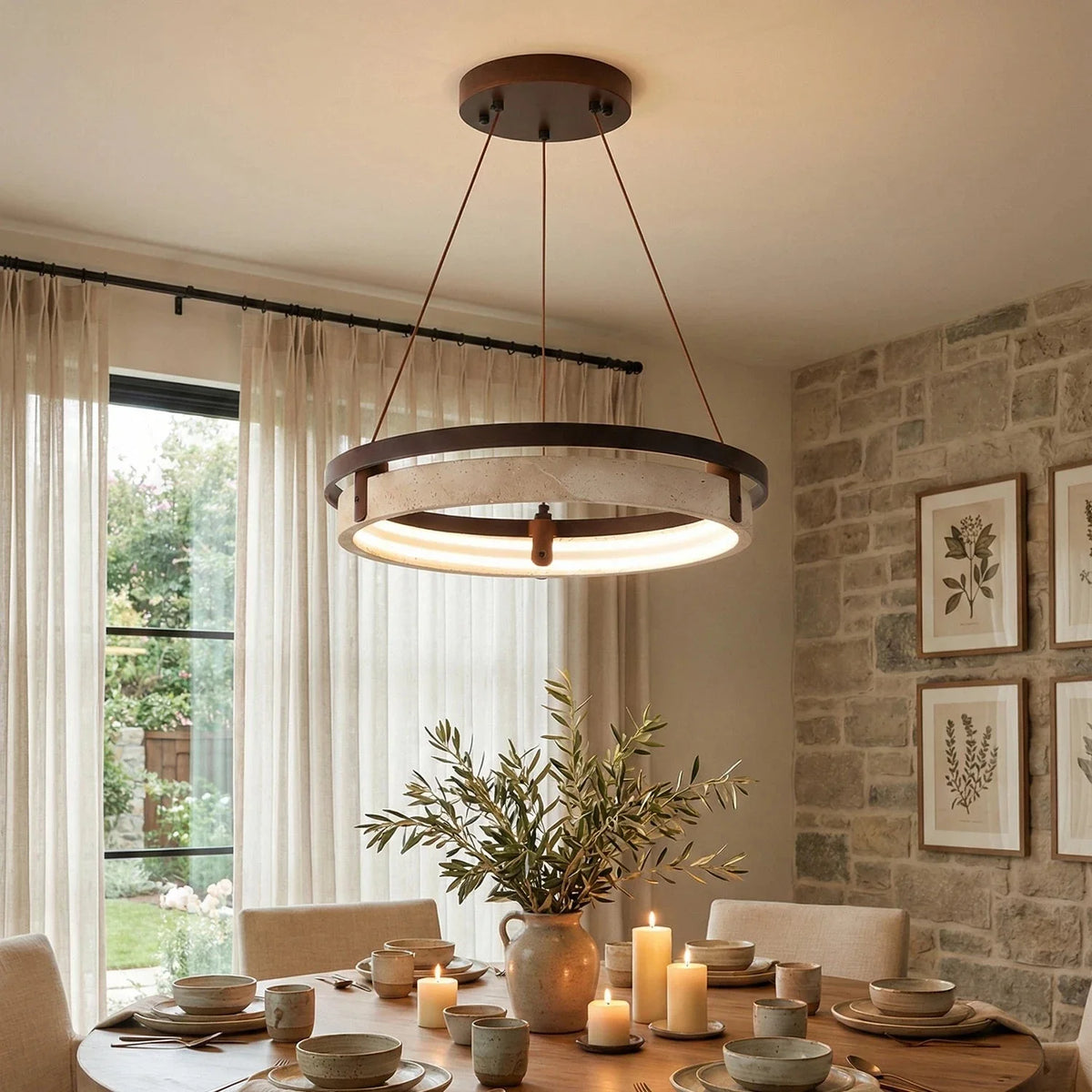 Orbit Round Chandelier in travertine for Dining Room by AUVIELIGHT