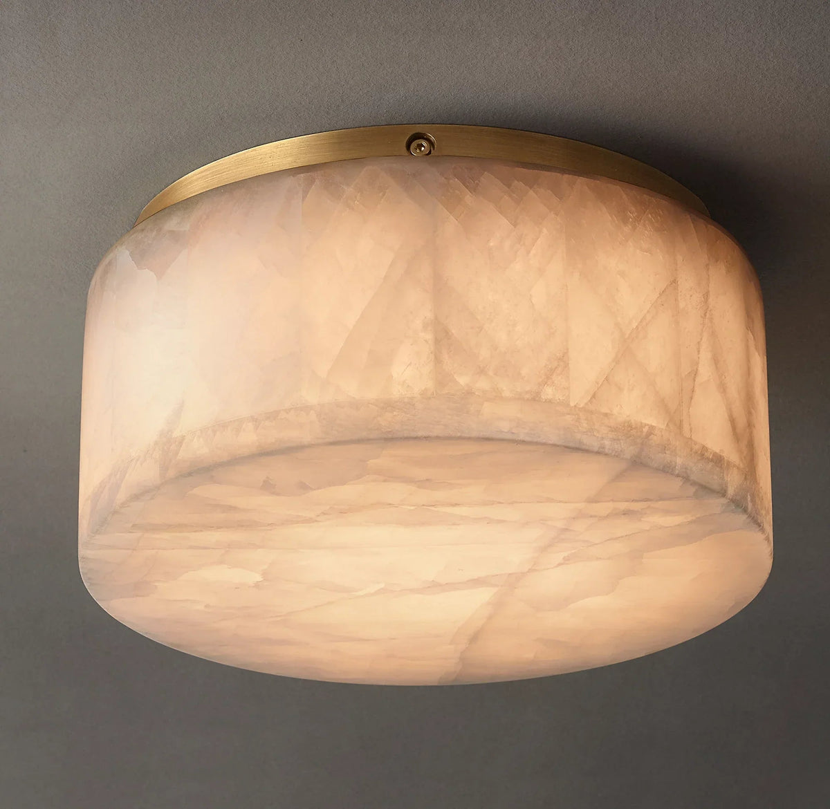 Rivage Round Ceiling Light in alabaster for Living Room by AUVIELIGHT, Dia 15.2cm x H 12cm / ∅ 6″ x H 4.7″ / Gold & White / Warm Light and 2
