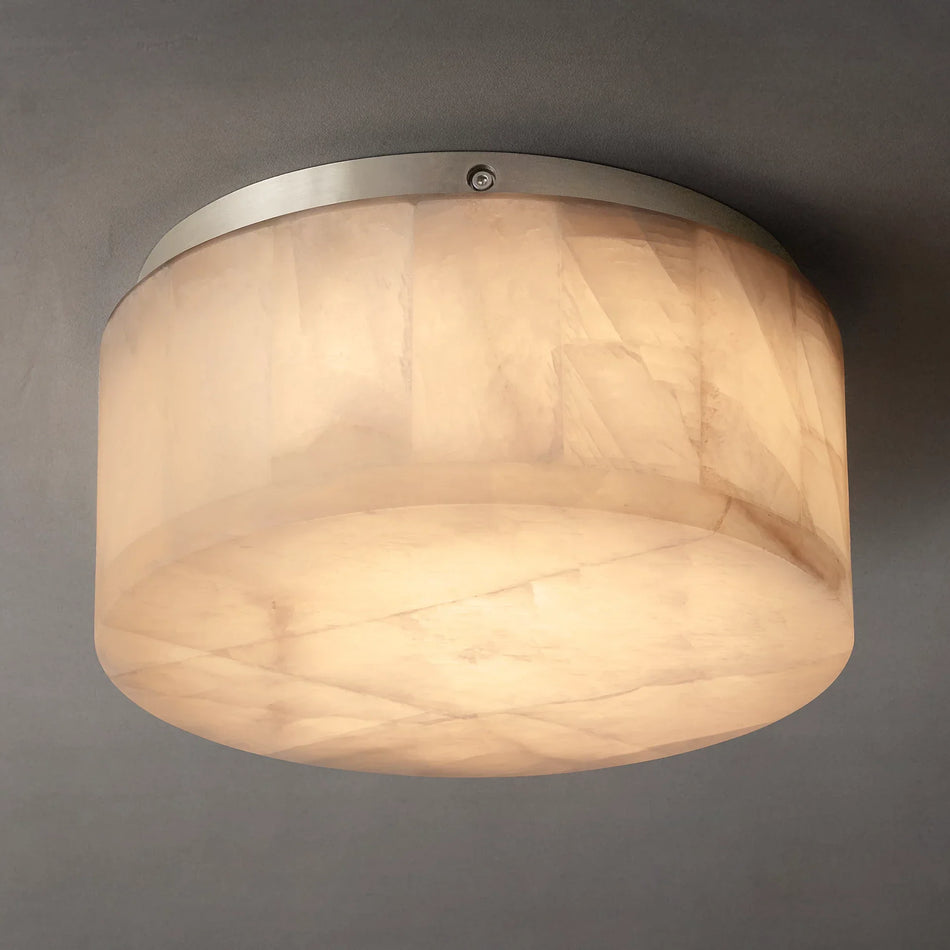 Rivage Round Ceiling Light in alabaster for Living Room by AUVIELIGHT, Dia 15.2cm x H 12cm / ∅ 6″ x H 4.7″ / Nickel & White / Warm Light and 2