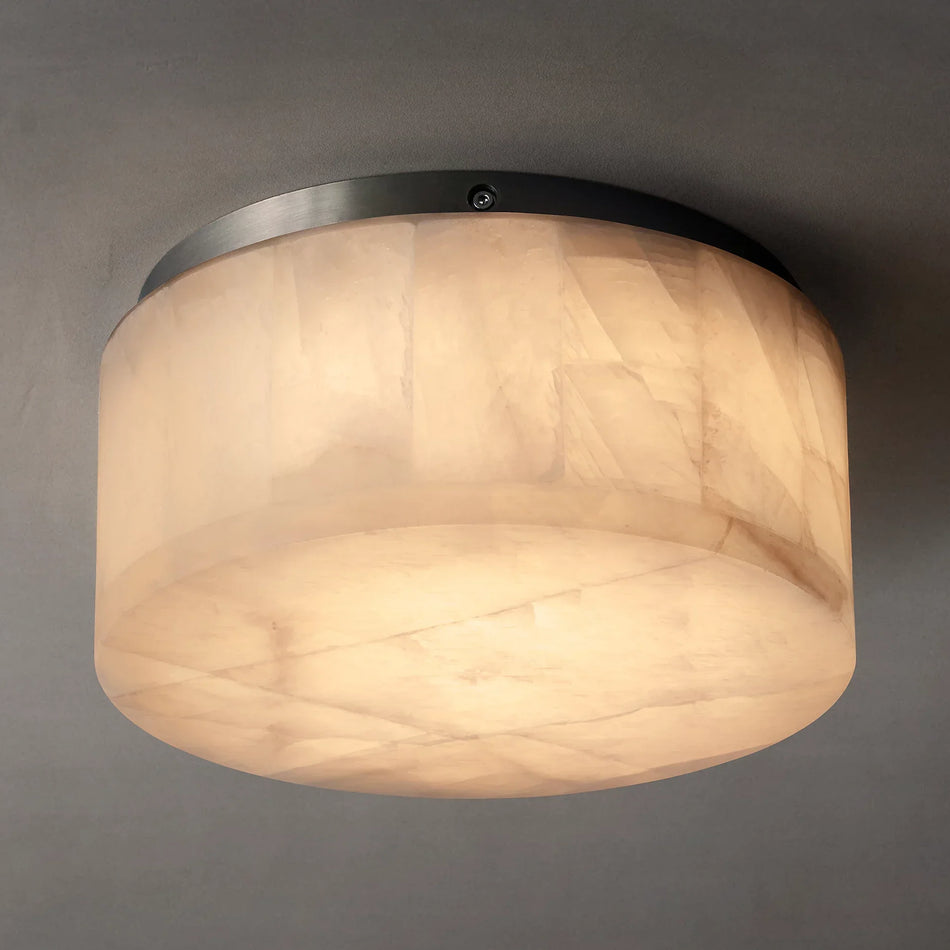 Rivage Round Ceiling Light in alabaster for Living Room by AUVIELIGHT, Dia 15.2cm x H 12cm / ∅ 6″ x H 4.7″ / Black & White / Warm Light and 2