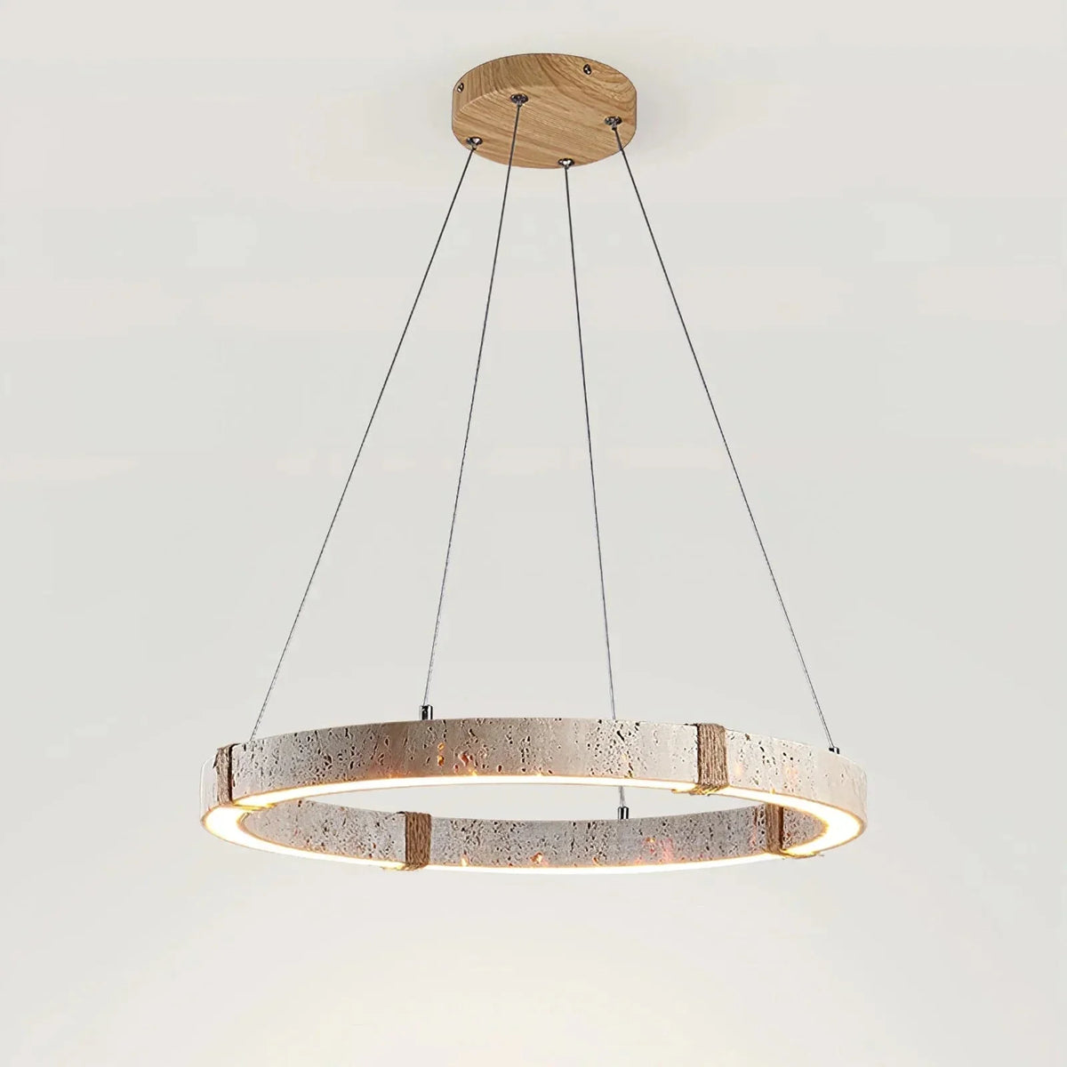 Dainolite Round Chandelier in travertine for Dining Room by AUVIELIGHT, Dia 60cm x H 5cm / ∅ 23.6″ x H 1.9″ / Yellow Travertine / Warm Light