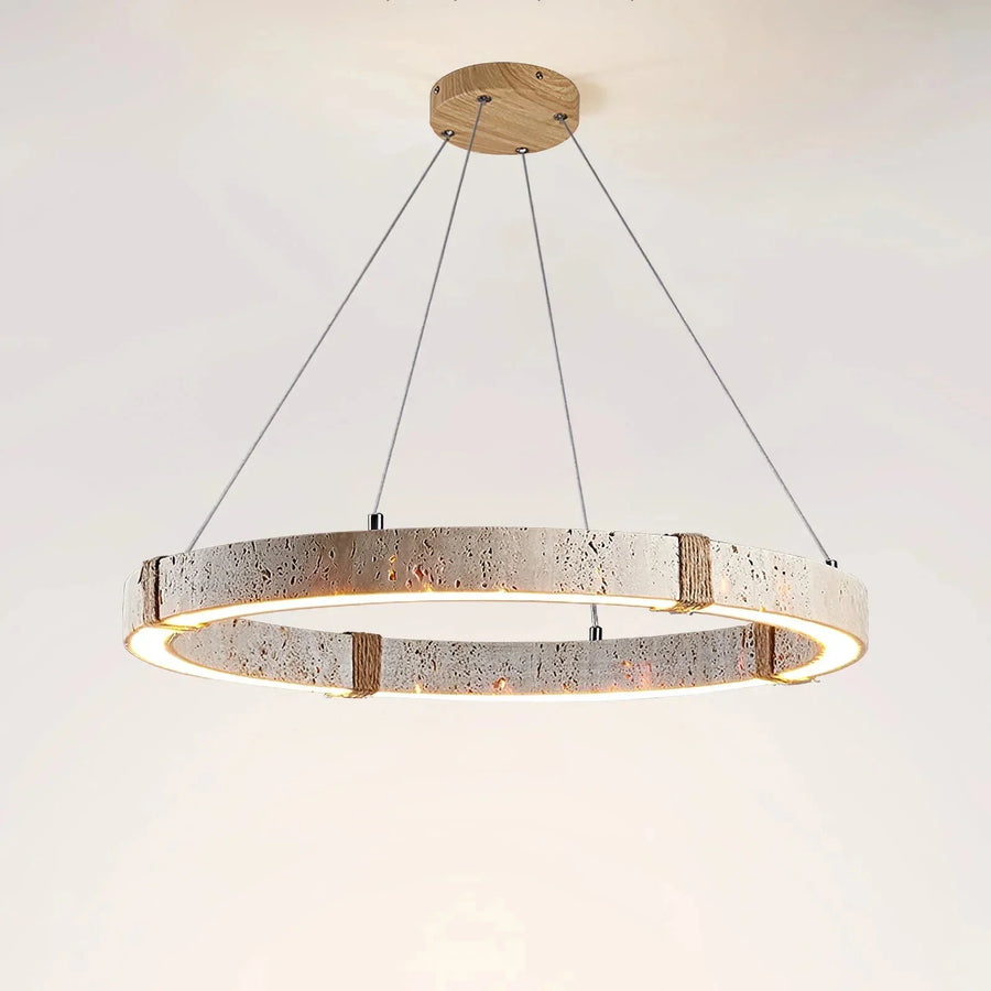 Dainolite Round Chandelier in travertine for Dining Room by AUVIELIGHT, Dia 40cm x H 5cm / ∅ 15.7″ x H 1.9″ / Yellow Travertine / Warm Light
