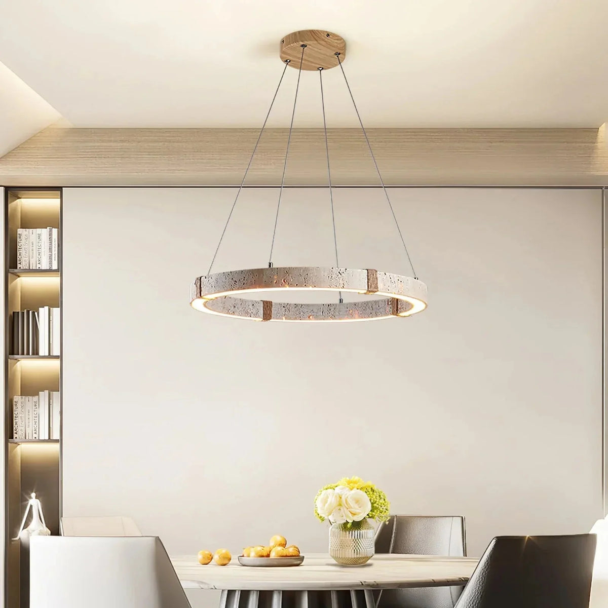 Dainolite Round Chandelier in travertine for Dining Room by AUVIELIGHT