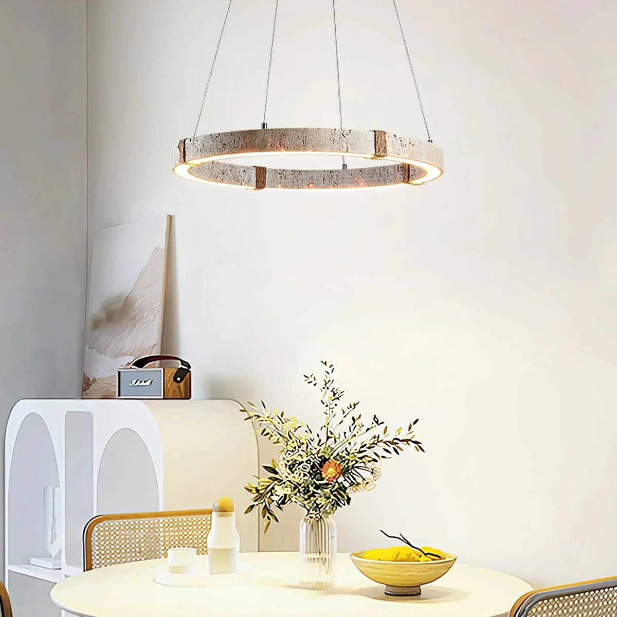 Dainolite Round Chandelier in travertine for Dining Room by AUVIELIGHT