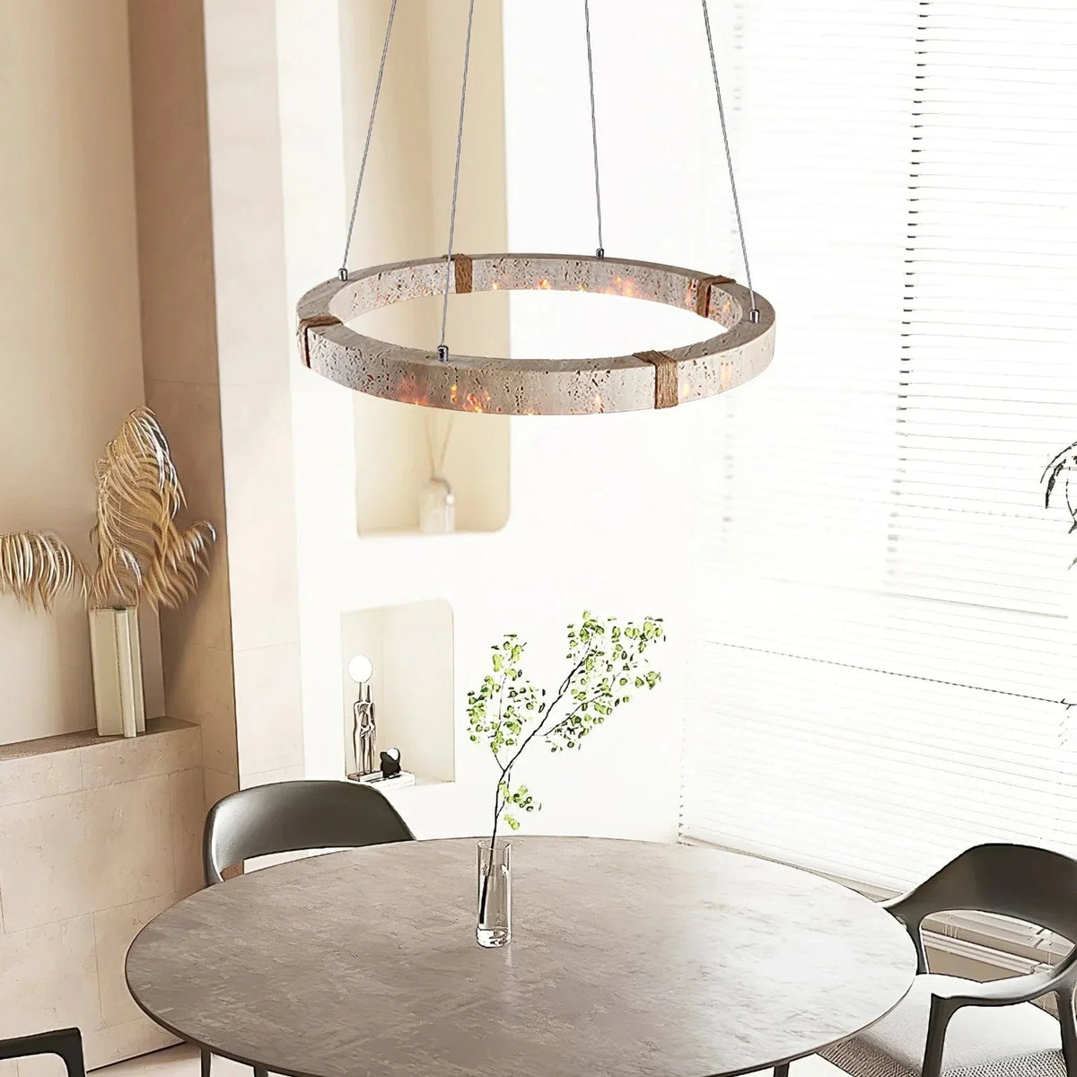 Dainolite Round Chandelier in travertine for Dining Room by AUVIELIGHT
