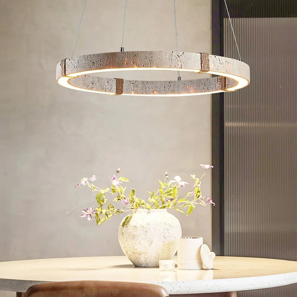 Dainolite Round Chandelier in travertine for Dining Room by AUVIELIGHT
