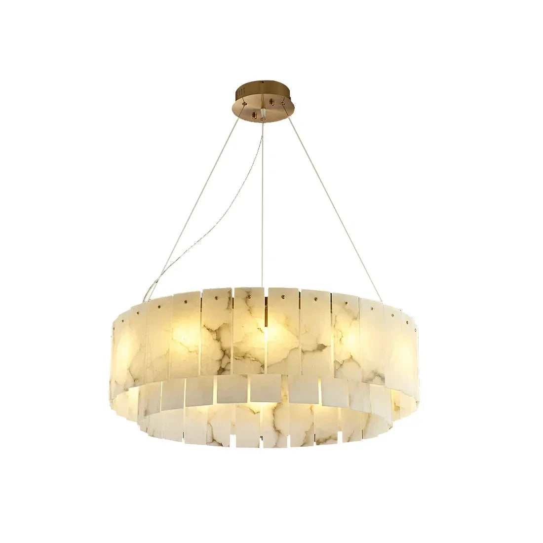 Round Layered Chandelier in alabaster for Dining Room by AUVIELIGHT, Dia 45cm x H 22cm / L 17.7″ x H 8.7″ / Gold + White