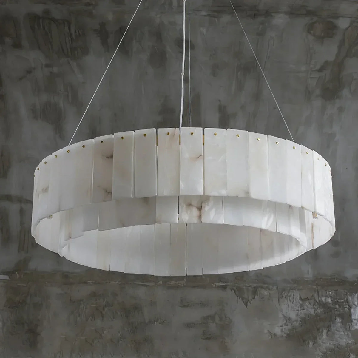 Round Layered Chandelier in alabaster for Dining Room by AUVIELIGHT, Dia 120cm x H 22cm / L 47.2″ x H 8.7″ / Gold + White