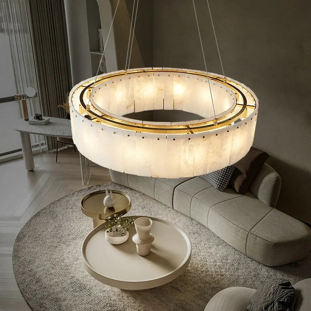 Round Layered Chandelier in alabaster for Dining Room by AUVIELIGHT