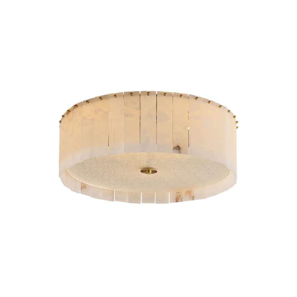 Pleated Round Flush Mount in alabaster for Low Ceilings by AUVIELIGHT