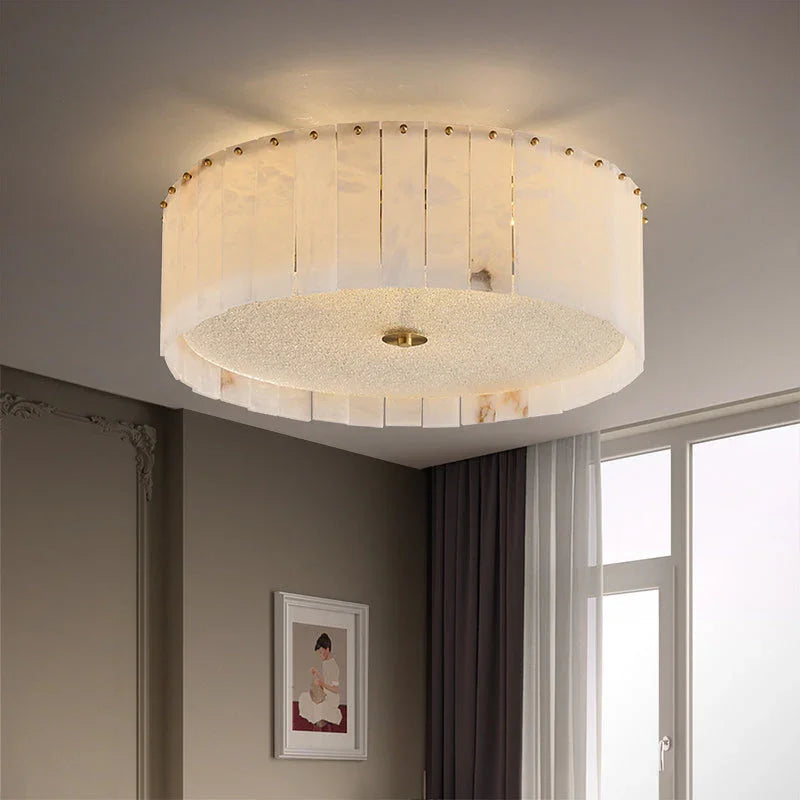 Pleated Round Flush Mount in alabaster for Low Ceilings by AUVIELIGHT