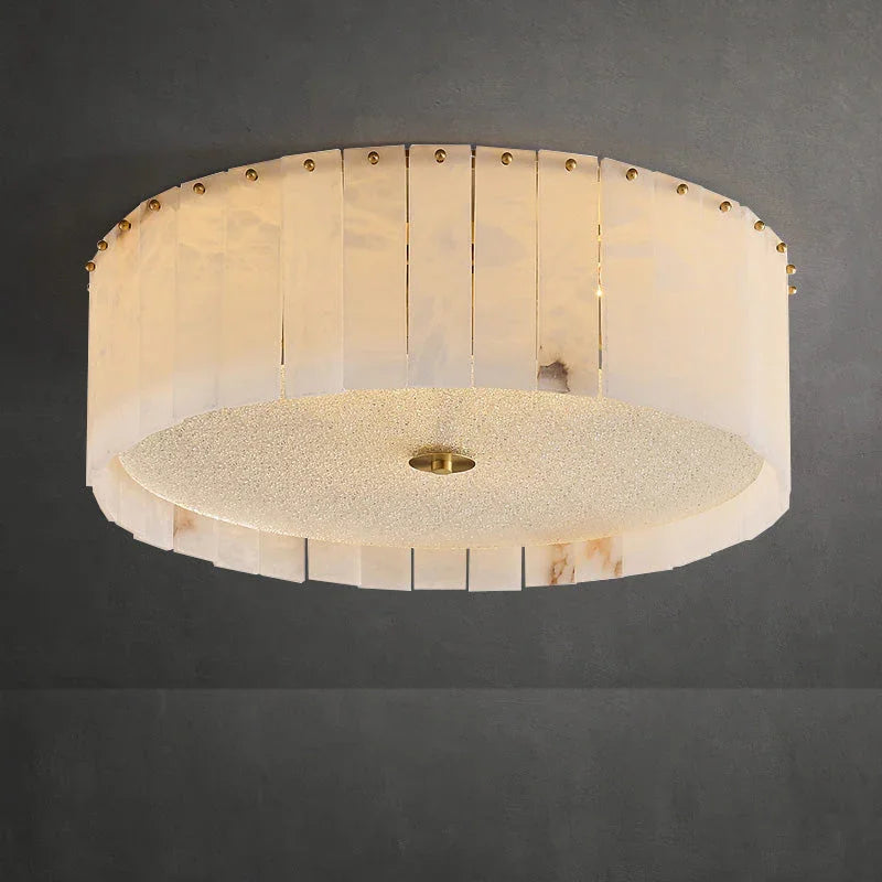 Pleated Round Flush Mount in alabaster for Low Ceilings by AUVIELIGHT