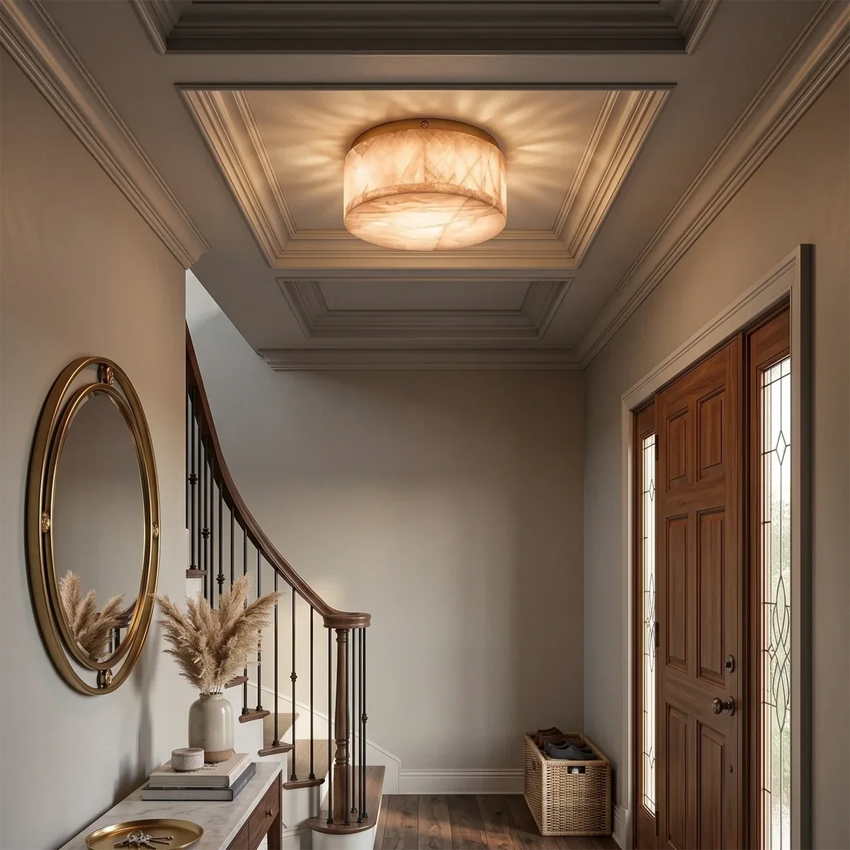 Rivage Round Ceiling Light in alabaster for Living Room by AUVIELIGHT