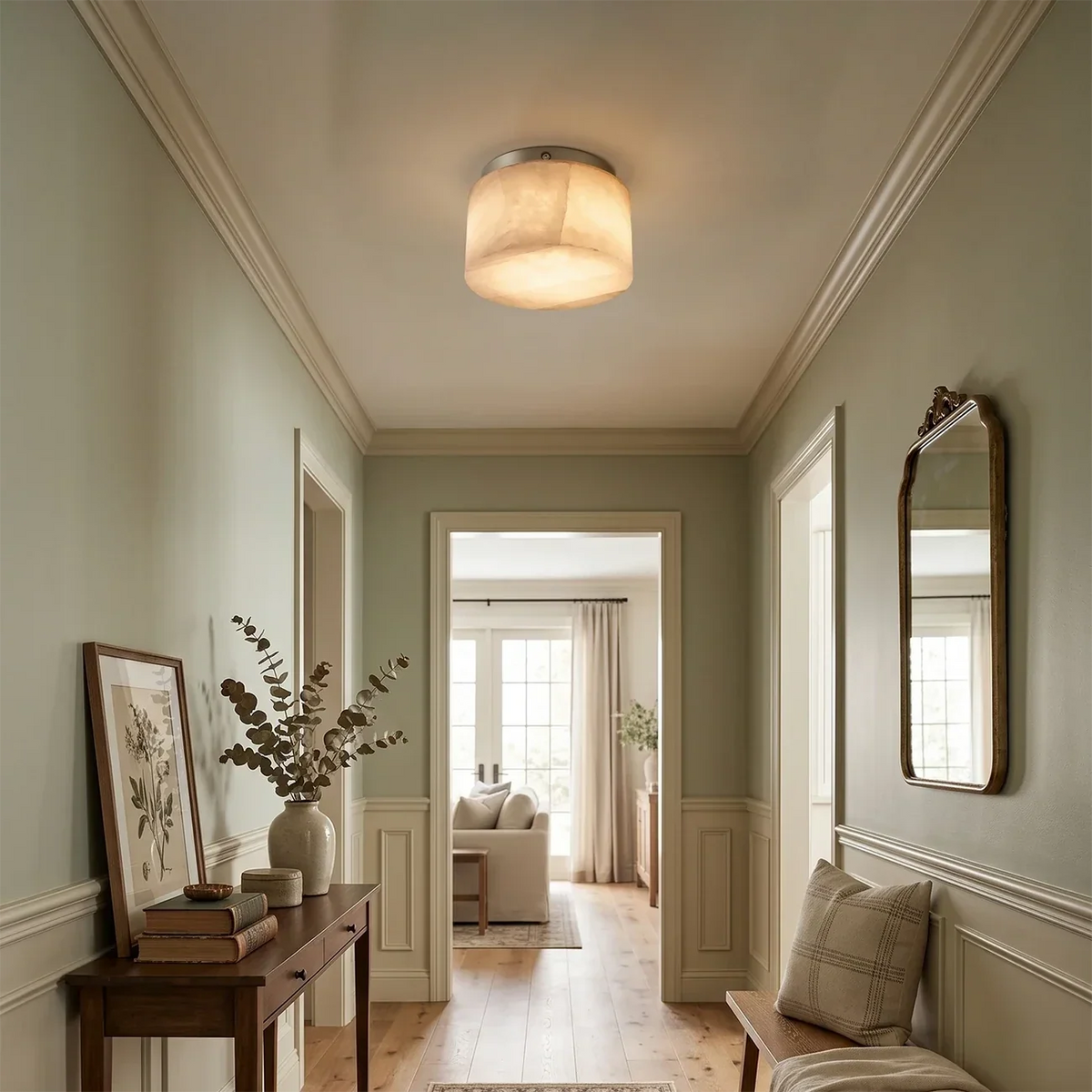 Rivage Round Ceiling Light in alabaster for Living Room by AUVIELIGHT