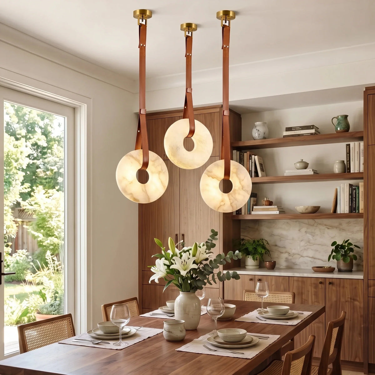 Strap Ring Pendant Light in alabaster for Kitchen Island | AUVIELIGHT