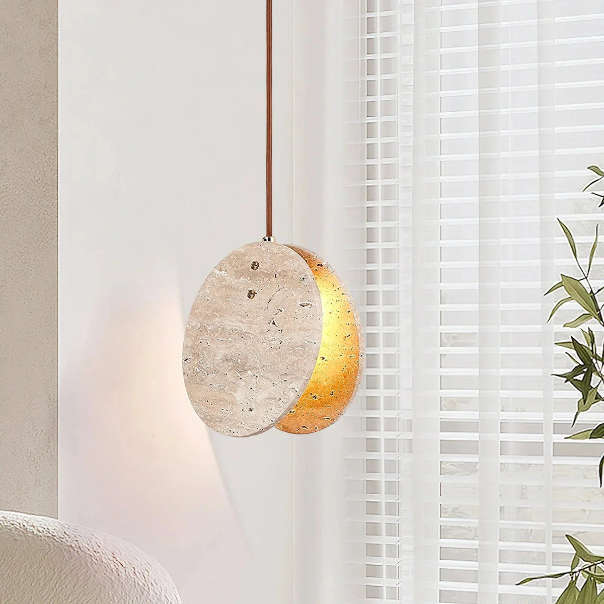 Round Pendant Light in travertine for Kitchen Island by AUVIELIGHT
