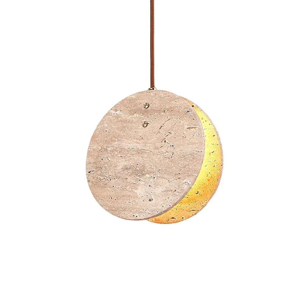 Round Pendant Light in travertine for Kitchen Island by AUVIELIGHT, Dia 20cm x H 20cm / ∅ 7.9″ x H 7.9″ / Yellow Travertine