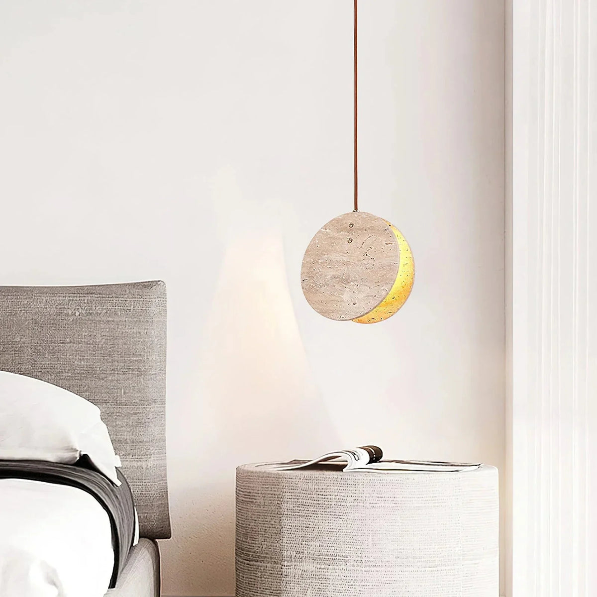 Round Pendant Light in travertine for Kitchen Island by AUVIELIGHT