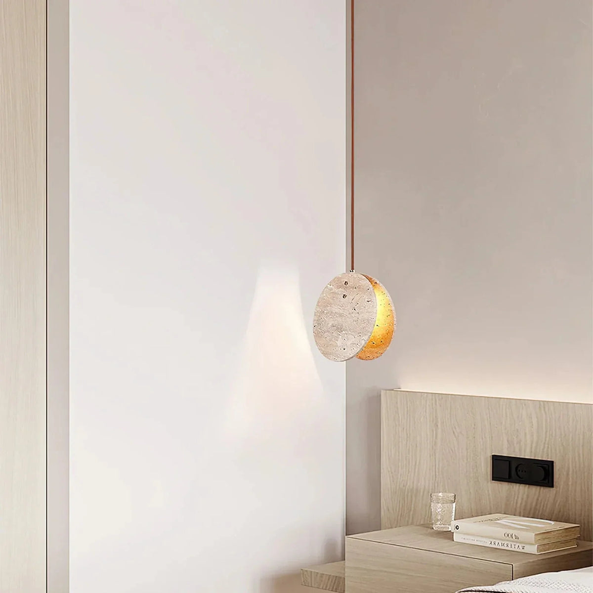 Round Pendant Light in travertine for Kitchen Island by AUVIELIGHT