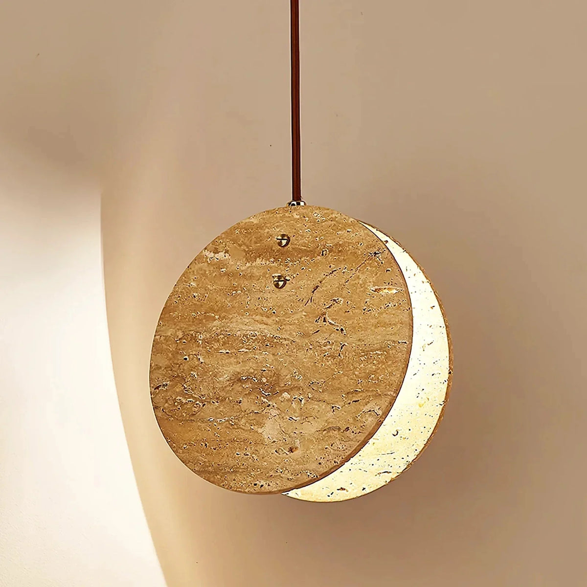 Round Pendant Light in travertine for Kitchen Island by AUVIELIGHT