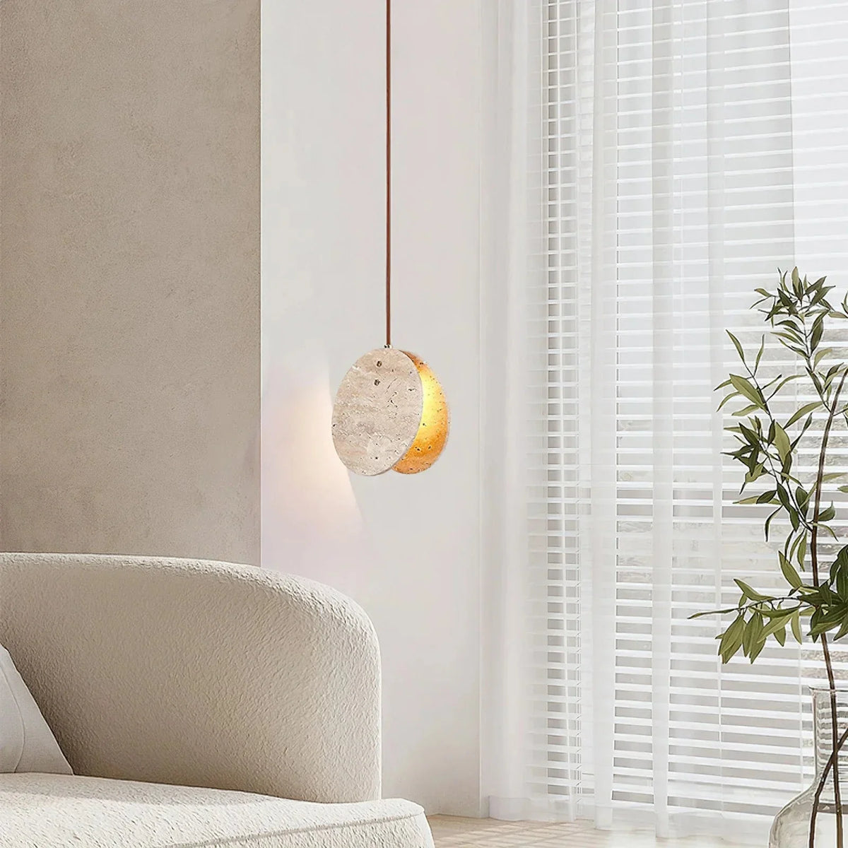 Round Pendant Light in travertine for Kitchen Island by AUVIELIGHT