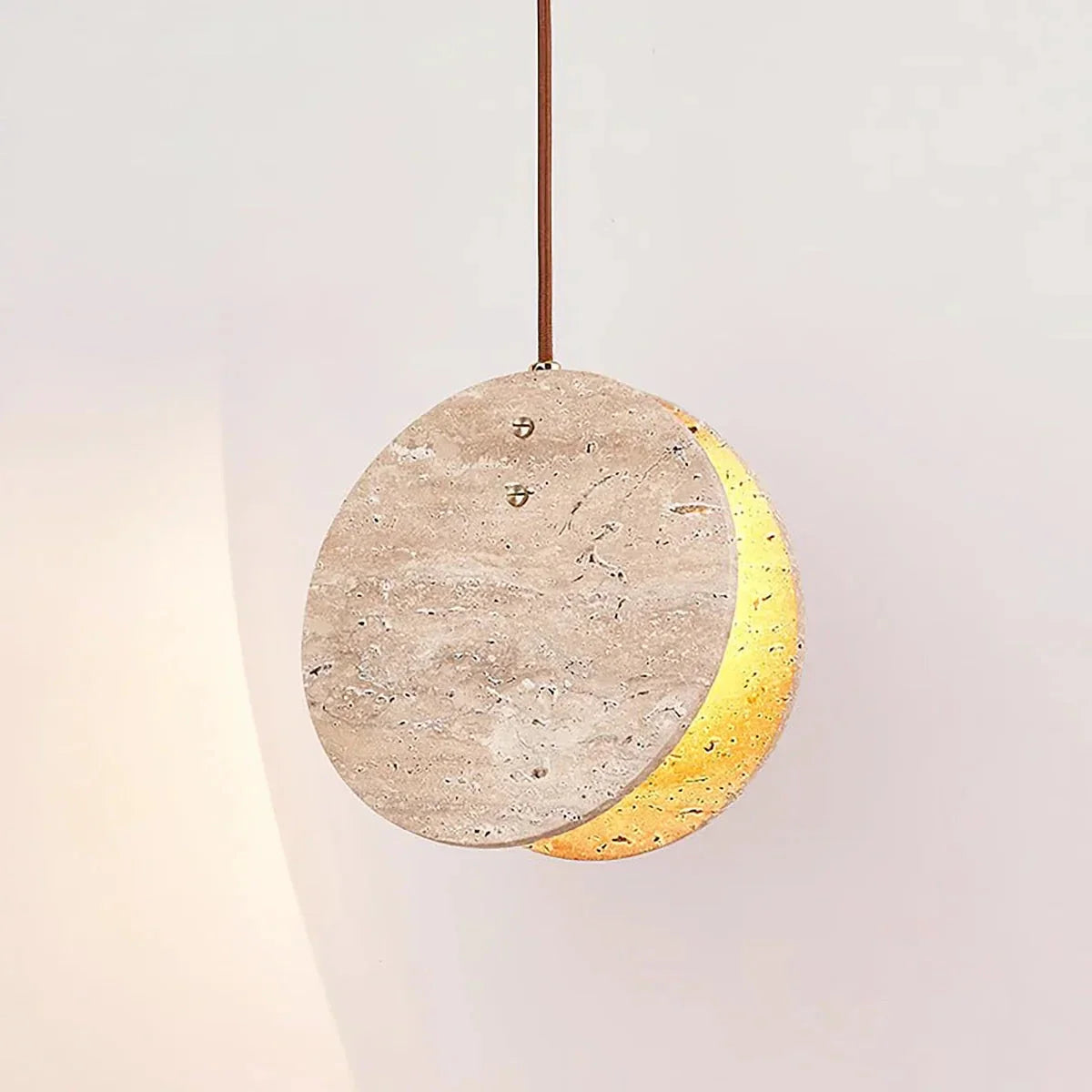 Round Pendant Light in travertine for Kitchen Island by AUVIELIGHT