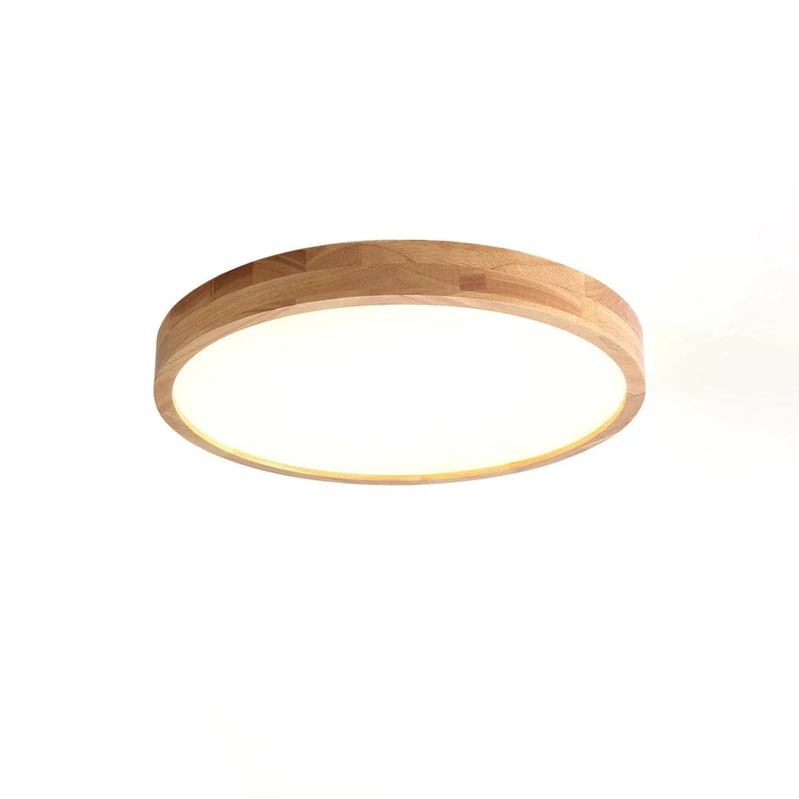 Rubberwood Round Flush Mount in wood for Low Ceilings by AUVIELIGHT, Circle: ∅ 11.8"xH2.3” / Wood color / Warm White