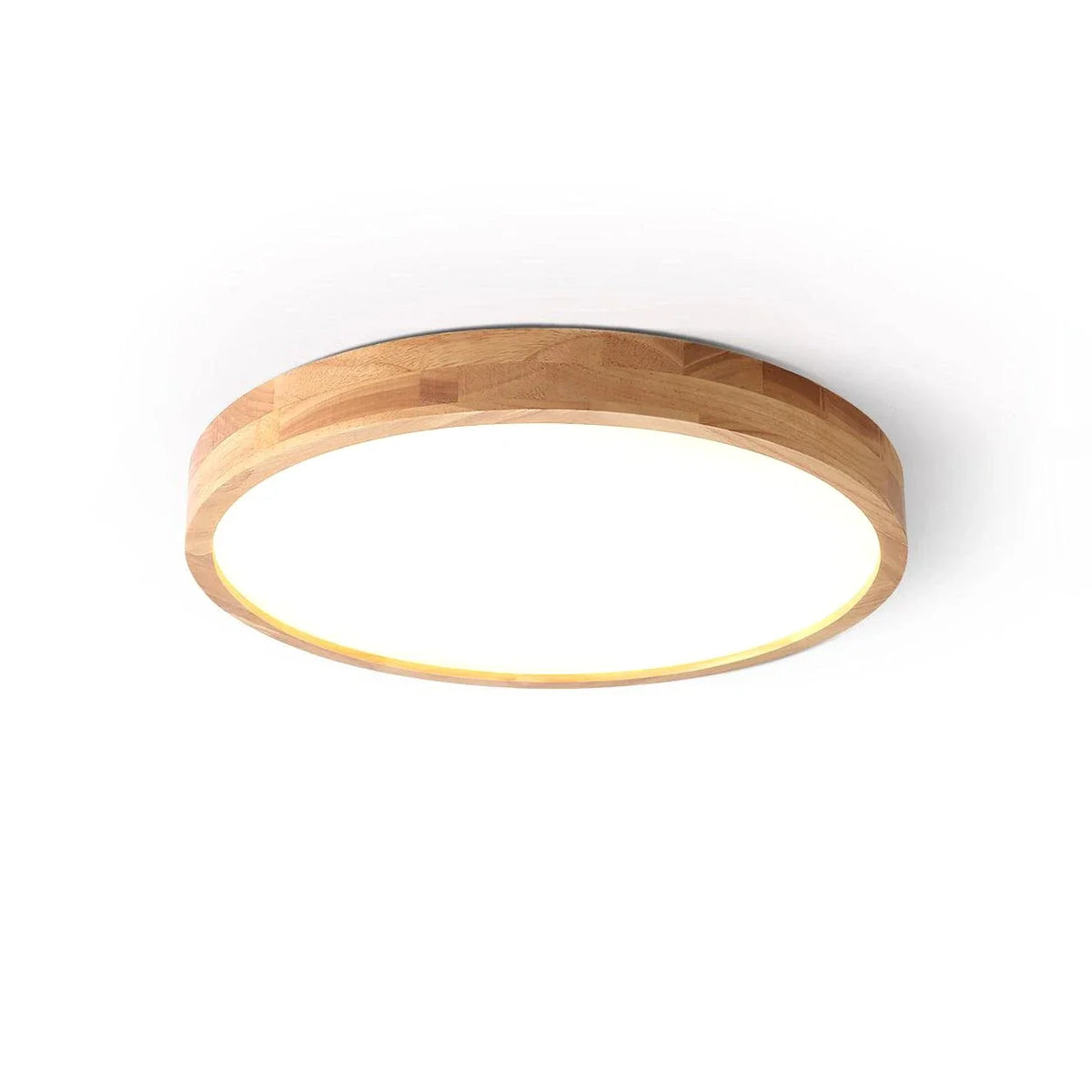 Rubberwood Round Flush Mount in wood for Low Ceilings by AUVIELIGHT, Circle: ∅ 15.7" x H 2.3" / Wood color / Warm White
