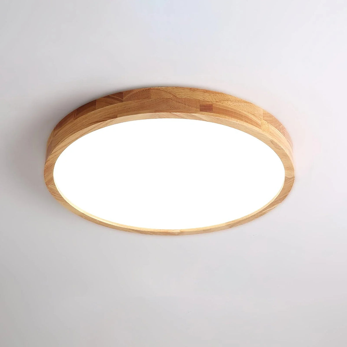 Rubberwood Round Flush Mount in wood for Low Ceilings by AUVIELIGHT, Circle: ∅ 19.7" xH 2.3" / Wood color / Warm White