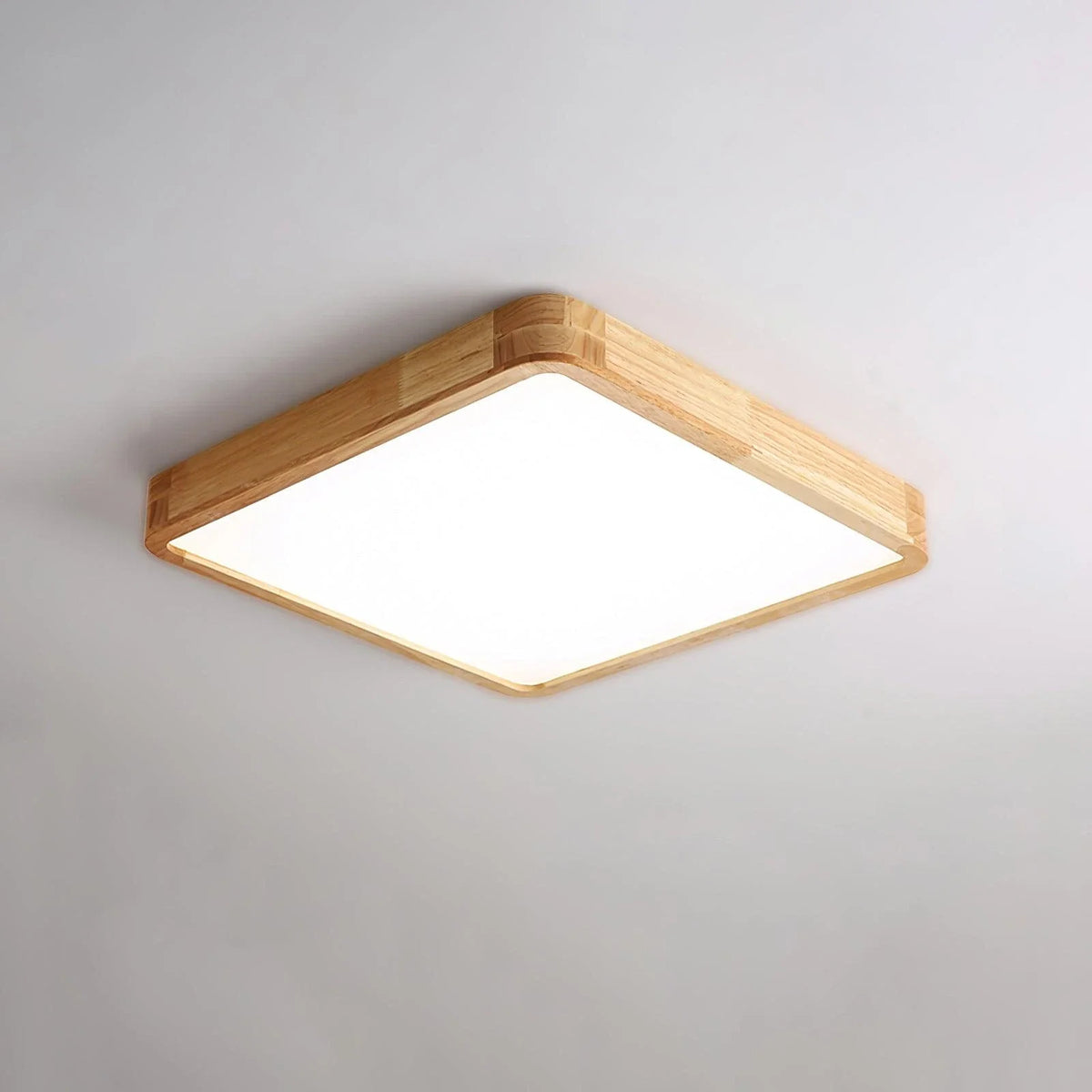 Rubberwood Round Flush Mount in wood for Low Ceilings by AUVIELIGHT, Square: L15.7"x W 15.7" xH 2.3" / Wood color / Warm White